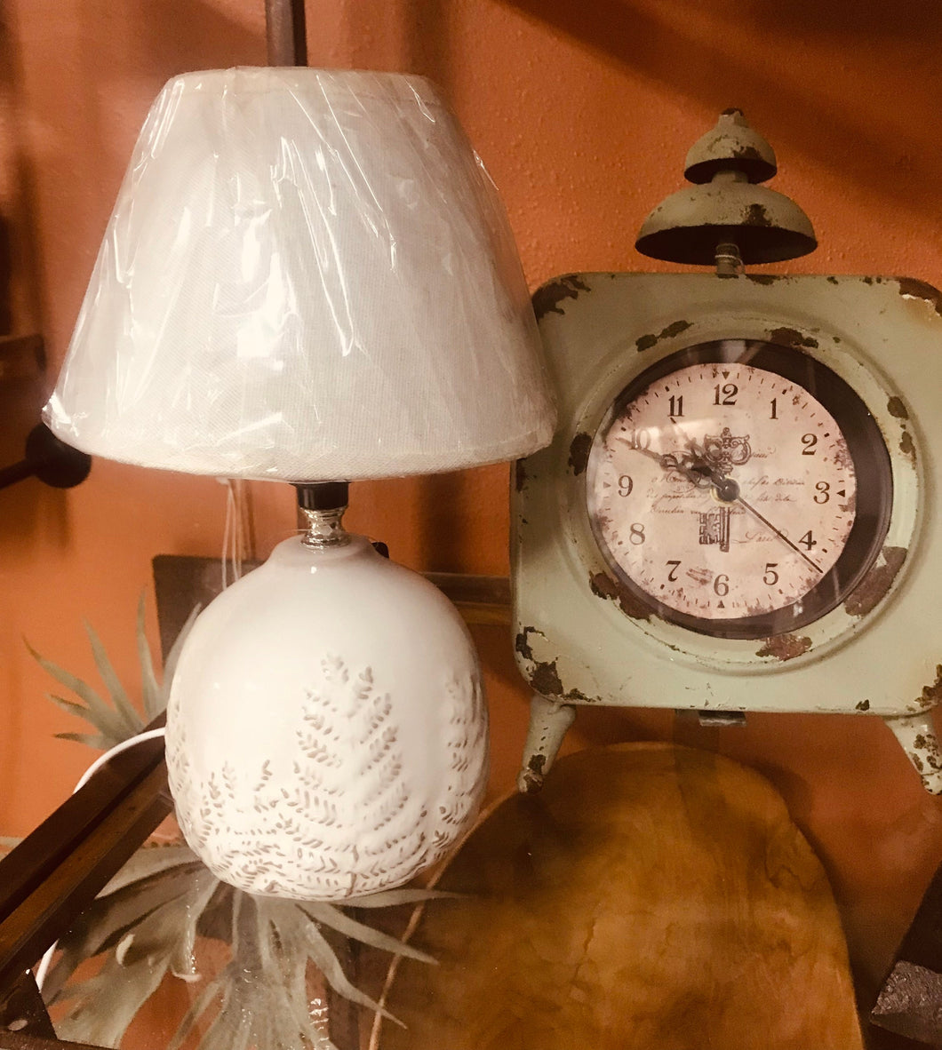 Small Glazed Ceramic Accent Lamp with Fern Design | Nature Inspired