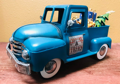 Vintage Blue Pickup Truck | Collectible Truck | Retro Industrial Decorative Figurine | Removable Tree and Presents