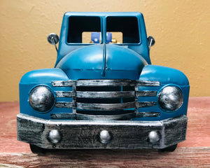 Vintage Blue Pickup Truck | Collectible Truck | Retro Industrial Decorative Figurine | Removable Tree and Presents