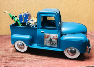 Vintage Blue Pickup Truck | Collectible Truck | Retro Industrial Decorative Figurine | Removable Tree and Presents