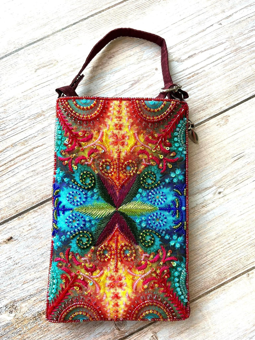 Supernova Tie Dye  Hand Beaded Fashion Cell Phone Bag Purse Crossbody