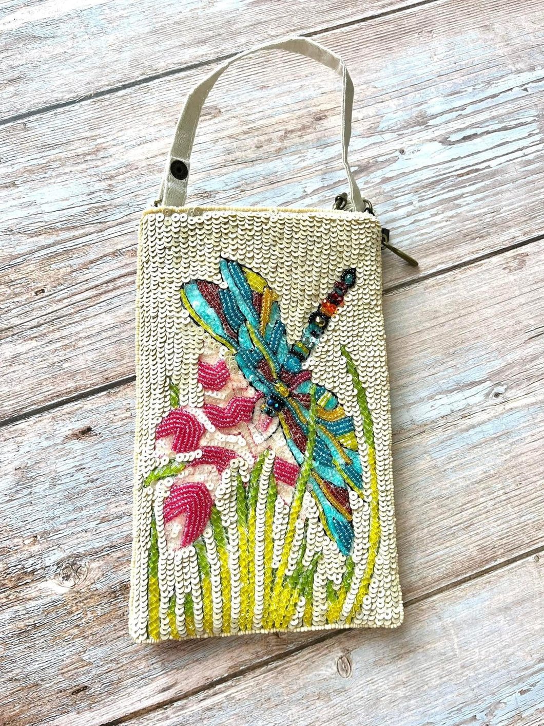 Dragonfly Hand Beaded Fashion Cell Phone Bag Purse Crossbody Wristlet