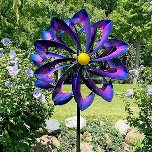 Festive Royal Purple Kinetic Garden Wind Spinner Garden Art Sculpture HH180