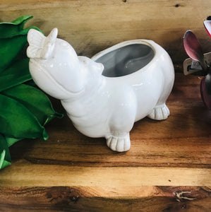 Ceramic Indoor Hippo Planter | Mini Succulent Herb Flower Planter | No Drainage | Hippo Lover's Gift
