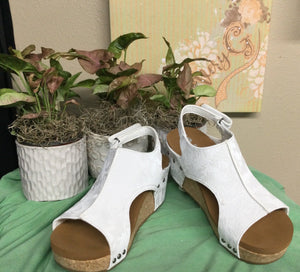 Liberty Tooled White wedge sandal Woman's shoe Comfortable walking shoe
