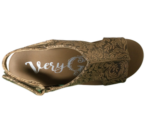 Comfortable Wedge Sandal brown scroll floral design "Liberty Tooled" by Very G for Women