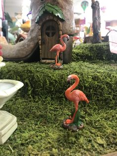 Miniature pink Flamingo's to complete your DIY Fairy Garden Dollhouse Collection