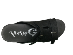 Very G Women's Liberty Tooled Casual Slide Sandals Casual Mid Heel 2-3" - Black Comfy walking