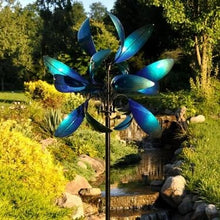 Load image into Gallery viewer, Windemere Caribbean Blue Wind Spinner | HH91 | blades spin both directions | Best Seller Kinetic Spinner outdoor tall garden gift