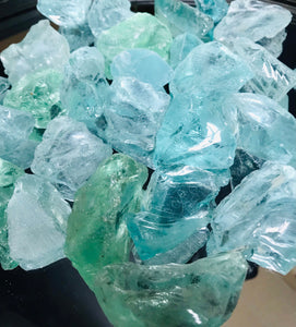 Fire Pit Propane Large Glass Faux Rocks of sea glass light blue and green hues