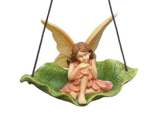 Girl Fairy swinging on a Leaf Swing for fairy garden or doll house