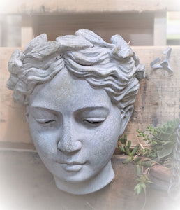 Greek lady Wall Mount head planter for succulents or faux greens