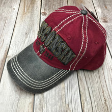Load image into Gallery viewer, Wisconsin original two tone red and charcoal baseball hat | robin ruth design | unisex | distressed look cap wisconsin proud gift