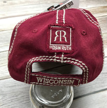 Load image into Gallery viewer, Wisconsin original two tone red and charcoal baseball hat | robin ruth design | unisex | distressed look cap wisconsin proud gift