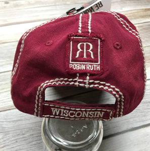 Wisconsin original two tone red and charcoal baseball hat | robin ruth design | unisex | distressed look cap wisconsin proud gift