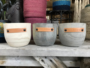 Wood indoor Planters with a Sassy Leather Tag
