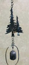 Load image into Gallery viewer, Metal rain chain pine trees and bells | black  68&quot; | unique nature inspired rainchain | nature lover&#39;s gift