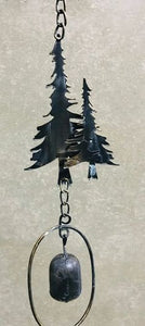 Metal rain chain pine trees and bells | black  68" | unique nature inspired rainchain | nature lover's gift