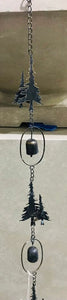 Metal rain chain pine trees and bells | black  68" | unique nature inspired rainchain | nature lover's gift