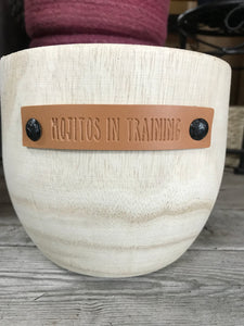 Wood indoor Planters with a Sassy Leather Tag