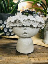 Load image into Gallery viewer, Small Kissing Girl with Head Wreath Face Head Unique Succulent Planter Pot 5.5&quot;  Concrete Statue Gardener&#39;s Lover Gift