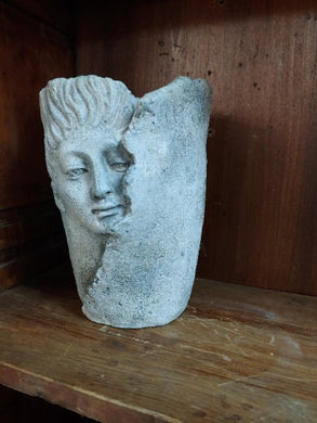 Tall wrap head face planter vase - 8 inches tall concrete