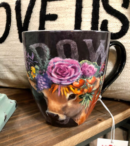 Country Farmhouse Cow Coffee Cup with floral print Tiara