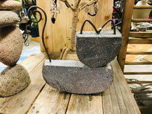Load image into Gallery viewer, Stone and metal kitty | natural river rock | yard art