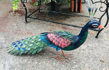 Load image into Gallery viewer, Dark Blue Jeweled Metal Peacock Statues Garden Art Decor Indoor Outdoor