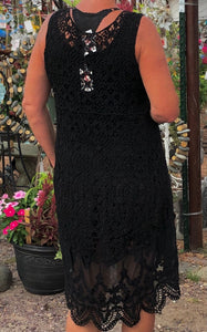 Crochet and lace sleeveless duster black origami cardigan jacket | small to 3x