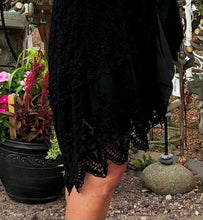Load image into Gallery viewer, Crochet and lace sleeveless duster black origami cardigan jacket | small to 3x
