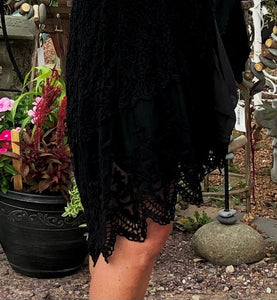 Crochet and lace sleeveless duster black origami cardigan jacket | small to 3x