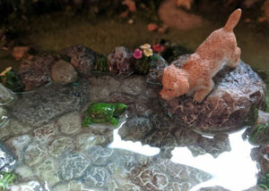 Mini Water Pond with Puppy and Turtle Miniature Dollhouse Fairy Garden