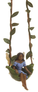 Adorable Ebony Fairy on a Leafy Vine Swing Miniature Dollhouse Fairy Garden