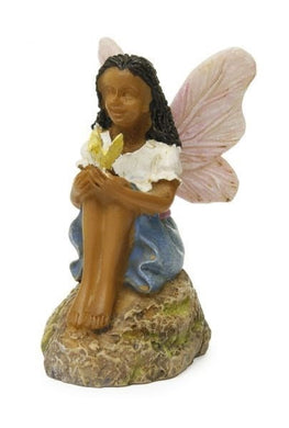 Unique Ebony Fairy Girl with Bird Miniature Dollhouse Fairy Garden