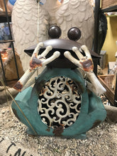 Load image into Gallery viewer, Metal frog figurine Rustic finish outdoor tea light candle holder gift for her in the garden