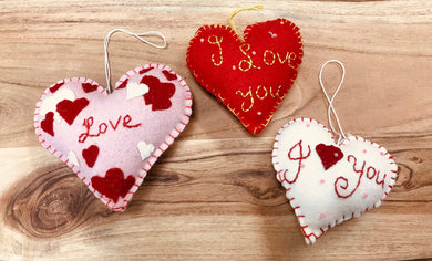 Valentine's Day Whipstitch Felt Heart Ornaments