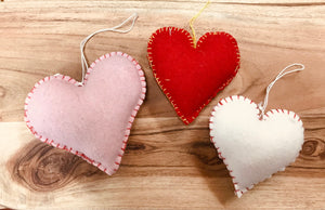 Valentine's Day Whipstitch Felt Heart Ornaments