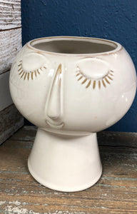6" tall modern ceramic face planter pot | succulents | vase