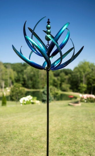 Outdoor blue kinetic wind spinner |blue | spring reeds hh150 | garden art | wind sculpture.|  best seller