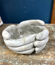Load image into Gallery viewer, Grey Concrete Helping Hands Indoor/Outdoor Plant Pot Planter/Candle Holder 7 Inches Long