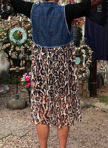 Sleeveless denim and leopard print lace jean vest | long & flowing | small to 3xl