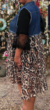 Load image into Gallery viewer, Sleeveless denim and leopard print lace jean vest | long &amp; flowing | small to 3xl