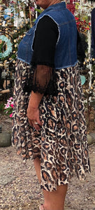 Sleeveless denim and leopard print lace jean vest | long & flowing | small to 3xl