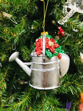 Load image into Gallery viewer, Garden watering can glass christmas ornament | glitter