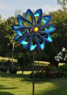 Outdoor kinetic spinners l garden wind spinners festive royal caribbean colors | spins both directions | garden art | wind sculpture | hh173