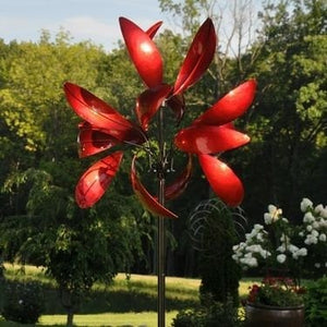 Windemere tall red wind spinner blades spin both directions | best seller kinetic spinner outdoor tall garden gift hh172