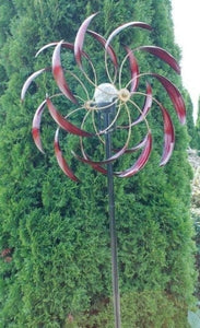Red solar kinetic wind spinner for back yard very tall garden decor present or gift for new home or thank you | hh105