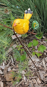 Metal Bird Garden Stake | Songbird sitting on Branch | Flower Pick