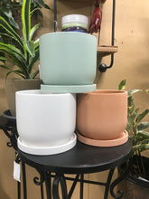 Load image into Gallery viewer, Soft colors ceramic planter with attached saucer | 5.5&quot; tall | succulent flower houseplant planter pot